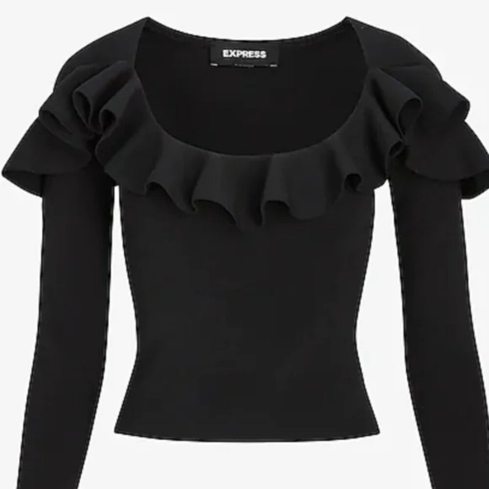 NWT EXPRESS Scoop Neck Ruffle Knit Crop Sweater XS